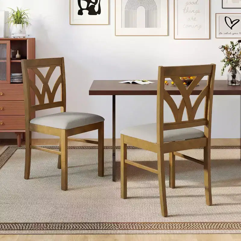Hölzerne Esszimmerstühle mit Kautschukholzrahmen und ausgehöhlter Rückenlehne für die Küche Braun + Beige/Eiche + Hellbraun