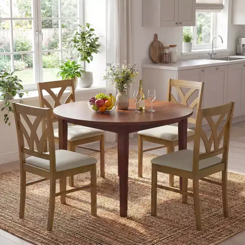 Hölzerne Esszimmerstühle mit Kautschukholzrahmen und ausgehöhlter Rückenlehne für die Küche Braun + Beige/Eiche + Hellbraun