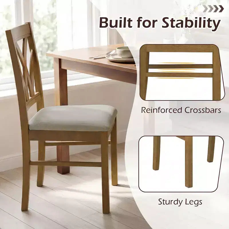 Hölzerne Esszimmerstühle mit Kautschukholzrahmen und ausgehöhlter Rückenlehne für die Küche Braun + Beige/Eiche + Hellbraun