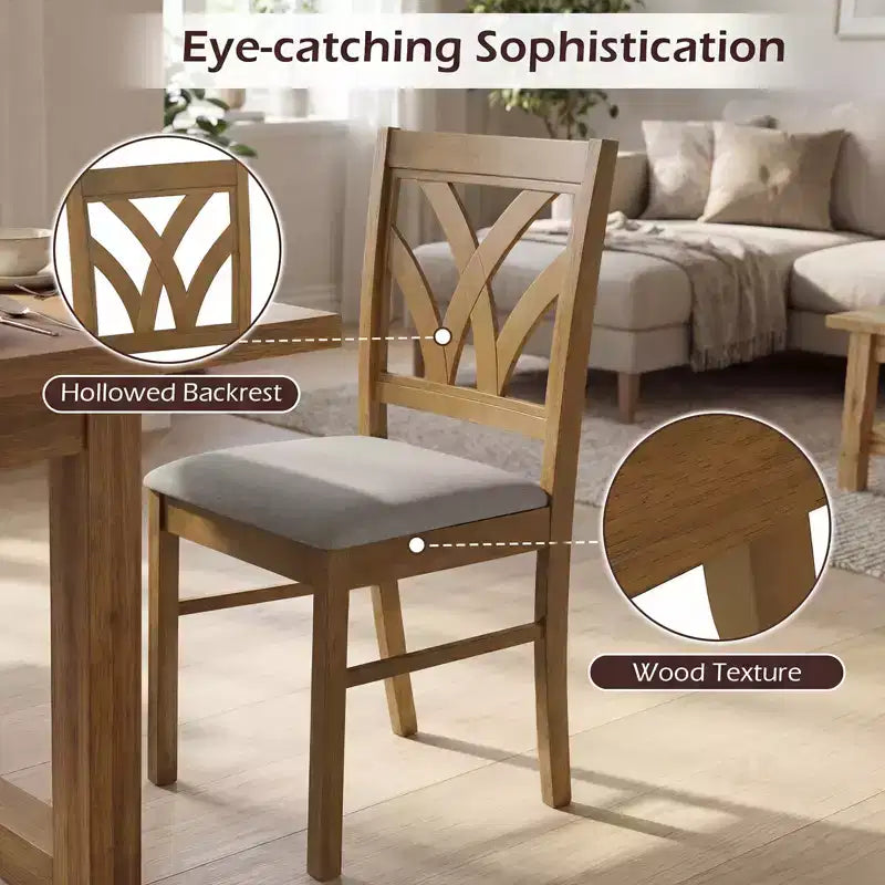 Hölzerne Esszimmerstühle mit Kautschukholzrahmen und ausgehöhlter Rückenlehne für die Küche Braun + Beige/Eiche + Hellbraun