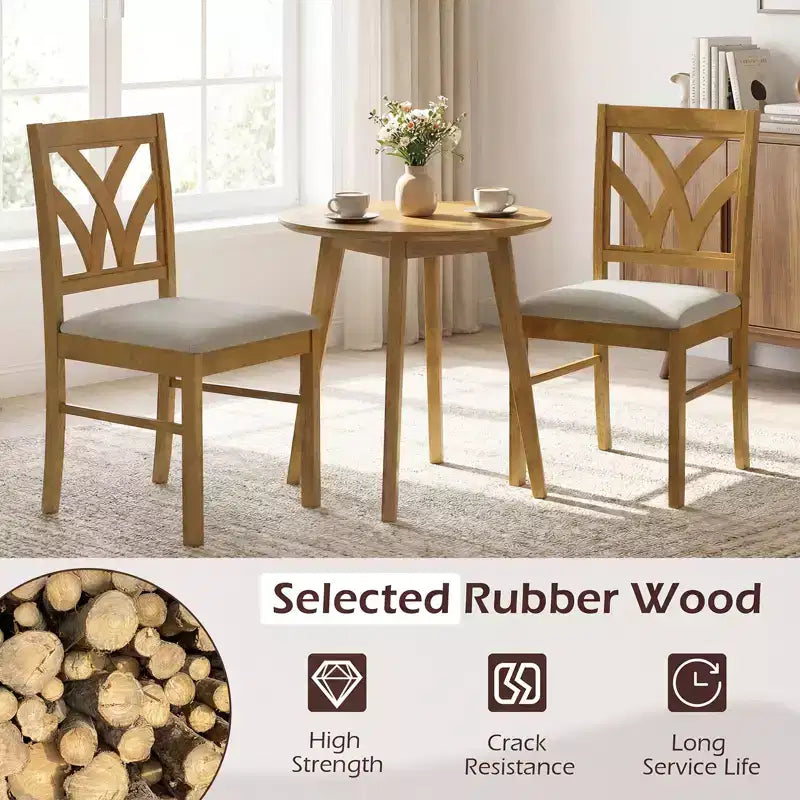 Hölzerne Esszimmerstühle mit Kautschukholzrahmen und ausgehöhlter Rückenlehne für die Küche Braun + Beige/Eiche + Hellbraun