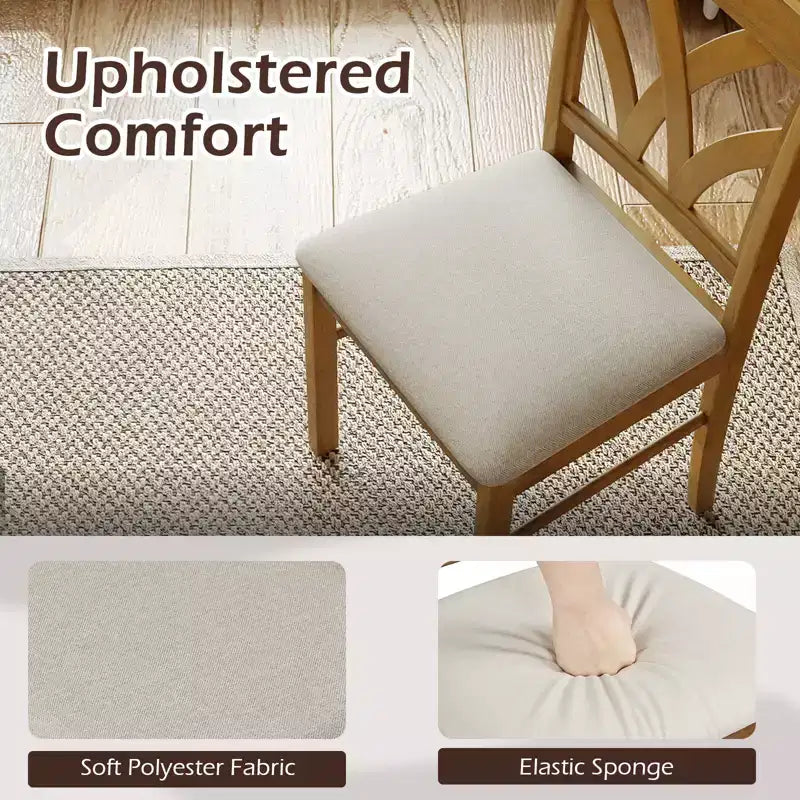 Hölzerne Esszimmerstühle mit Kautschukholzrahmen und ausgehöhlter Rückenlehne für die Küche Braun + Beige/Eiche + Hellbraun