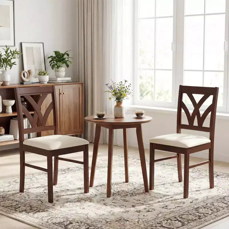 Hölzerne Esszimmerstühle mit Kautschukholzrahmen und ausgehöhlter Rückenlehne für die Küche Braun + Beige/Eiche + Hellbraun