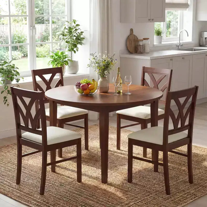Hölzerne Esszimmerstühle mit Kautschukholzrahmen und ausgehöhlter Rückenlehne für die Küche Braun + Beige/Eiche + Hellbraun