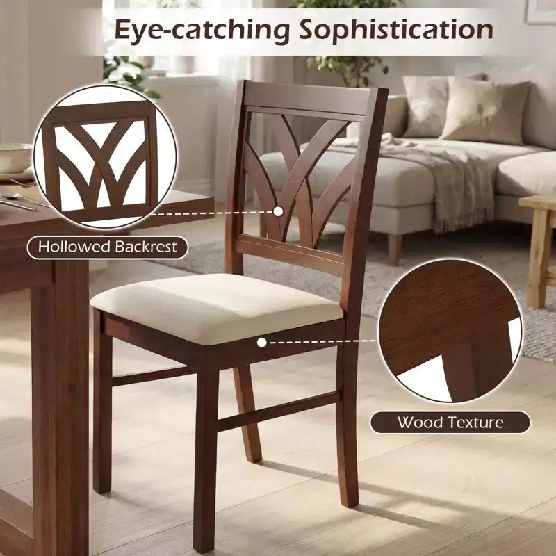 Hölzerne Esszimmerstühle mit Kautschukholzrahmen und ausgehöhlter Rückenlehne für die Küche Braun + Beige/Eiche + Hellbraun
