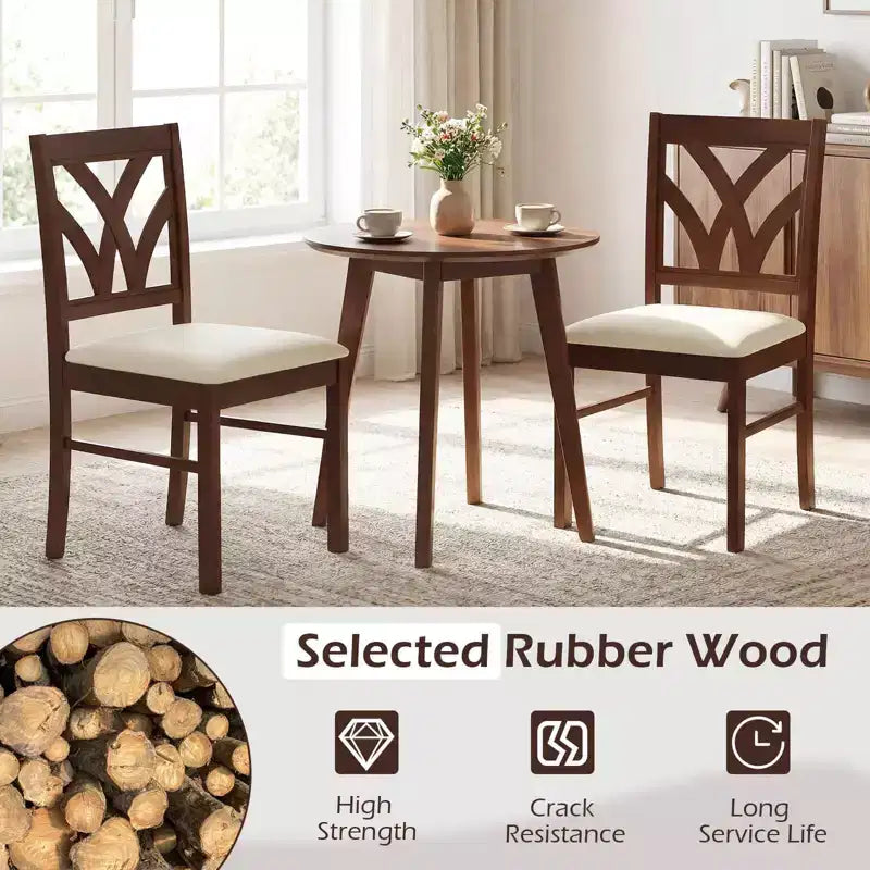 Hölzerne Esszimmerstühle mit Kautschukholzrahmen und ausgehöhlter Rückenlehne für die Küche Braun + Beige/Eiche + Hellbraun