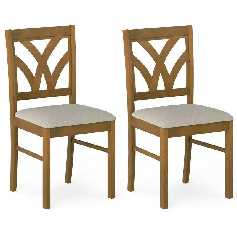 Hölzerne Esszimmerstühle mit Kautschukholzrahmen und ausgehöhlter Rückenlehne für die Küche Braun + Beige/Eiche + Hellbraun