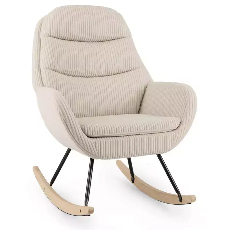 Costway 1/2 PCS Upholstered Rocking Chair with Padded Backrest & Seat Rubber Wood Feet Metal Frame