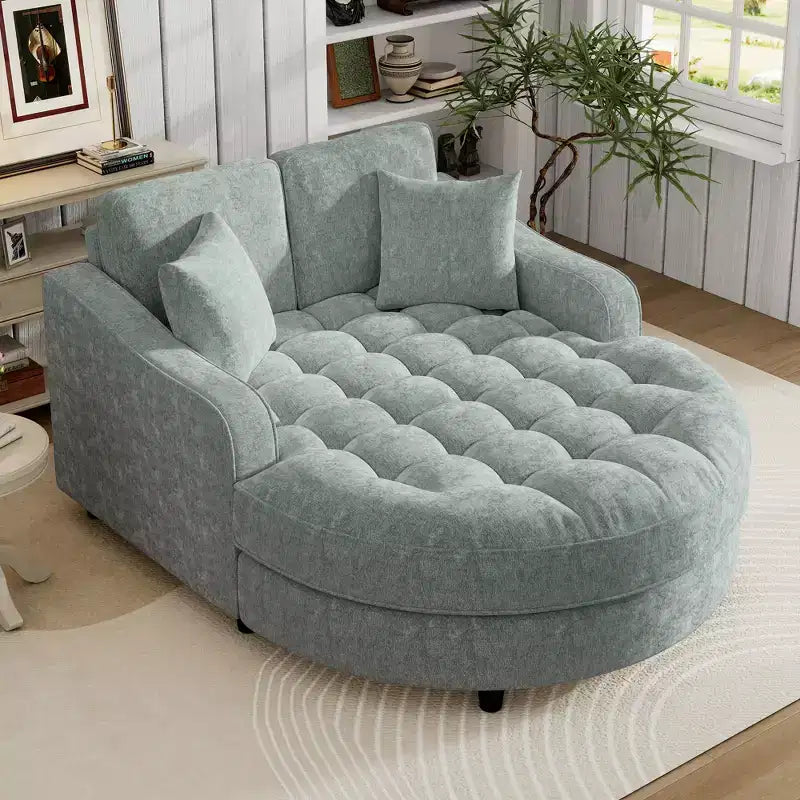 Chaise Lounge Schlafsofa aus Holz und Chenille mit getufteter Sitzfläche und abnehmbaren Kissen