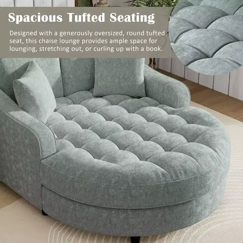 Chaise Lounge Schlafsofa aus Holz und Chenille mit getufteter Sitzfläche und abnehmbaren Kissen