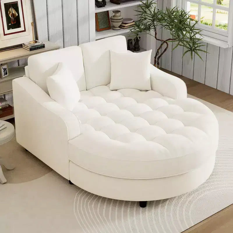 Chaise Lounge Schlafsofa aus Holz und Chenille mit getufteter Sitzfläche und abnehmbaren Kissen