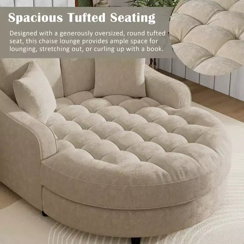 Chaise Lounge Schlafsofa aus Holz und Chenille mit getufteter Sitzfläche und abnehmbaren Kissen