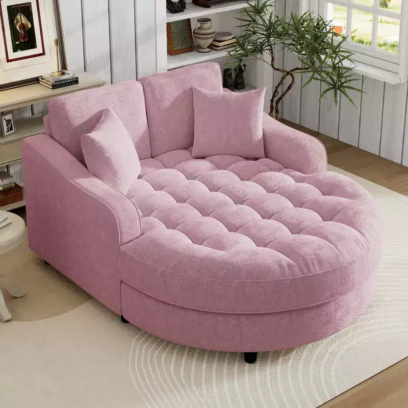 Chaise Lounge Schlafsofa aus Holz und Chenille mit getufteter Sitzfläche und abnehmbaren Kissen