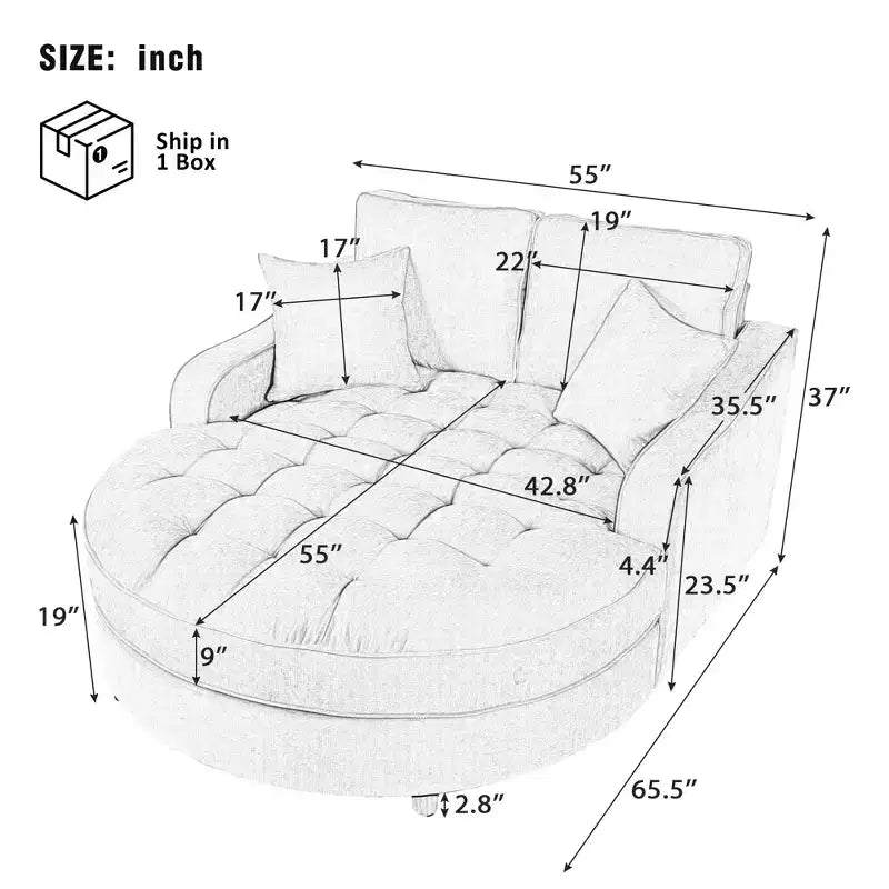 Chaise Lounge Schlafsofa aus Holz und Chenille mit getufteter Sitzfläche und abnehmbaren Kissen