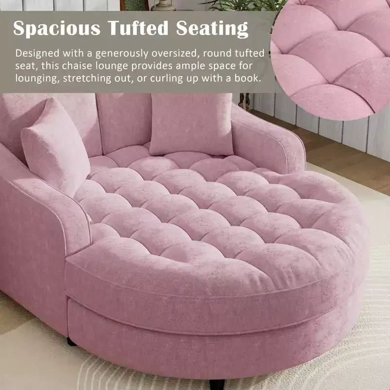 Chaise Lounge Schlafsofa aus Holz und Chenille mit getufteter Sitzfläche und abnehmbaren Kissen