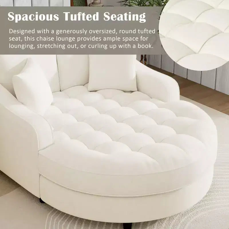Chaise Lounge Schlafsofa aus Holz und Chenille mit getufteter Sitzfläche und abnehmbaren Kissen
