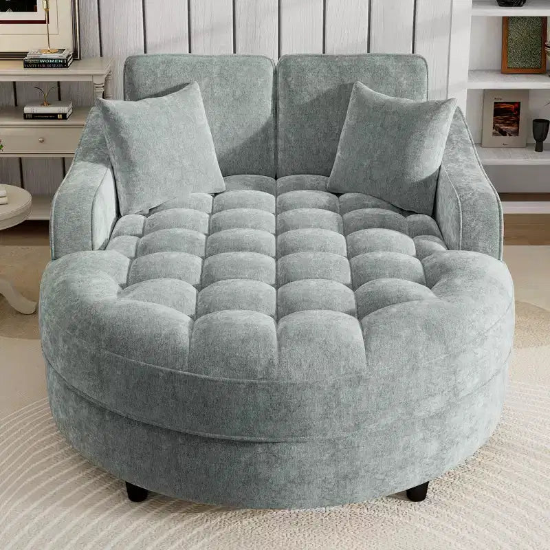 Chaise Lounge Schlafsofa aus Holz und Chenille mit getufteter Sitzfläche und abnehmbaren Kissen
