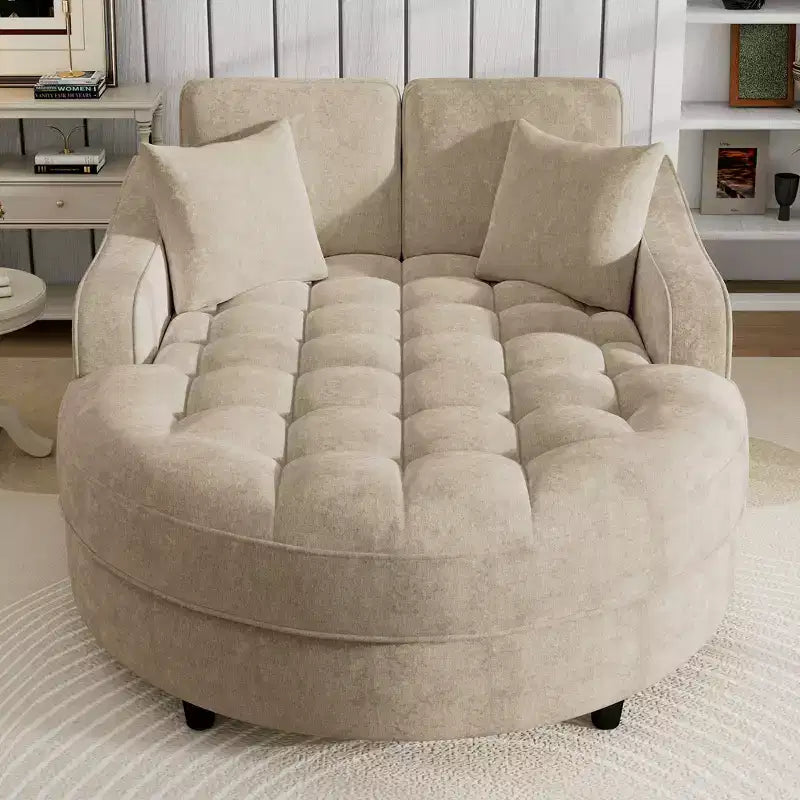 Chaise Lounge Schlafsofa aus Holz und Chenille mit getufteter Sitzfläche und abnehmbaren Kissen