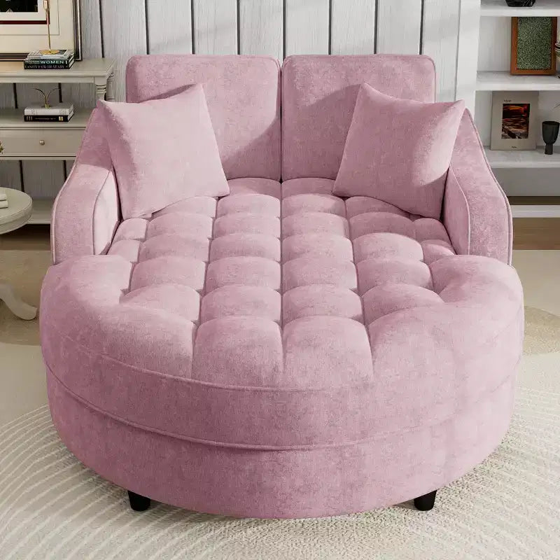 Chaise Lounge Schlafsofa aus Holz und Chenille mit getufteter Sitzfläche und abnehmbaren Kissen