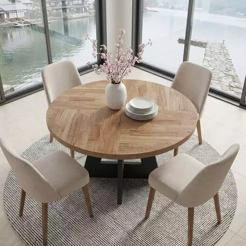 MAYEERTY 47 Rustic Round MDF Dining Table, Stable Waterproof 4-Person Kitchen Table
