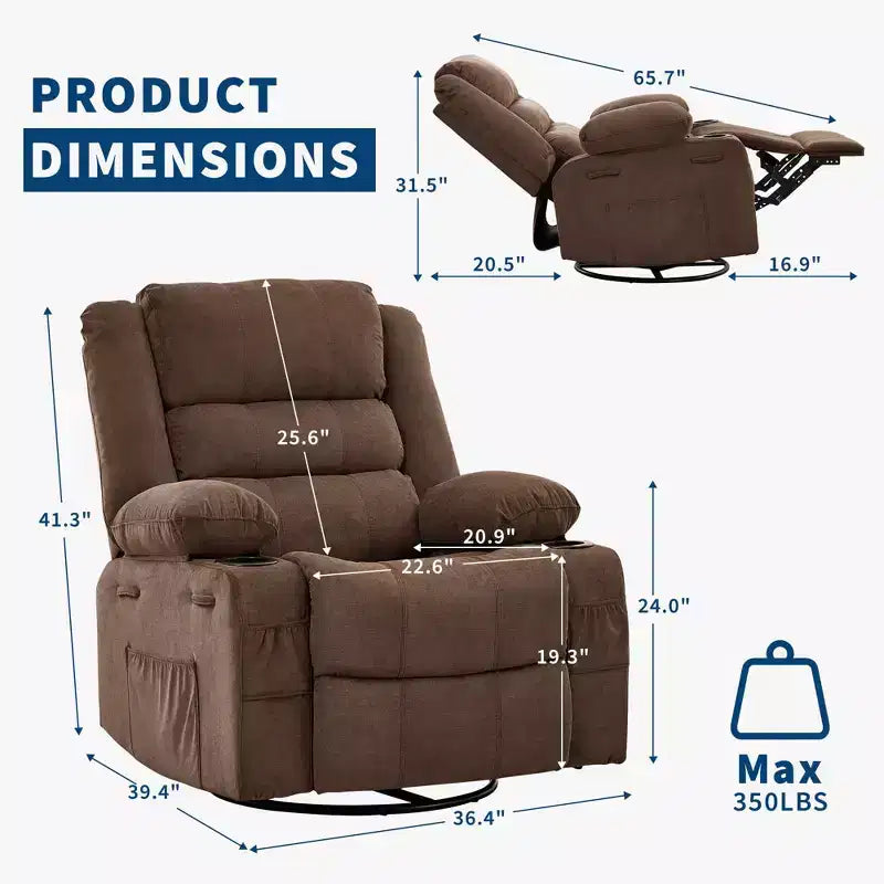 360° drehbarer Schaukel-Liegesessel mit Getränkehalter, gepolsterter manueller Relaxsessel für Wohnzimmer, Kinderzimmer