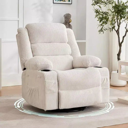 360 Swivel Rocking Recliner Chair with Cup Holder, Upholstered Manual Recliner for Living Room Nursery