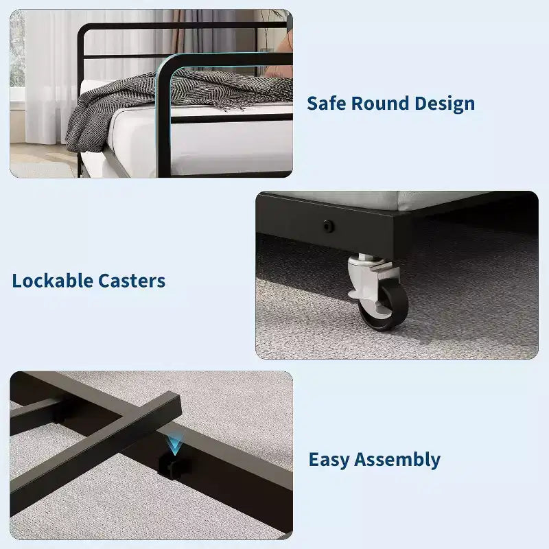 Zwillings-Tagesbett mit Ausziehbett, LED-Beleuchtung, Ladestation und Stauraum-Kopfteil, Metallrahmen für Wohnzimmer, Schlafzimmer, Gästezimmer
