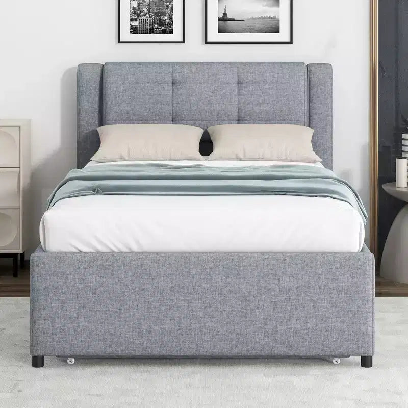 Polsterbettrahmen Twin/Full mit gepolstertem Kopfteil und Ausziehbett