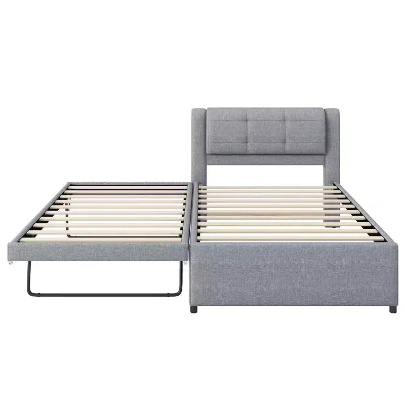 Polsterbettrahmen Twin/Full mit gepolstertem Kopfteil und Ausziehbett