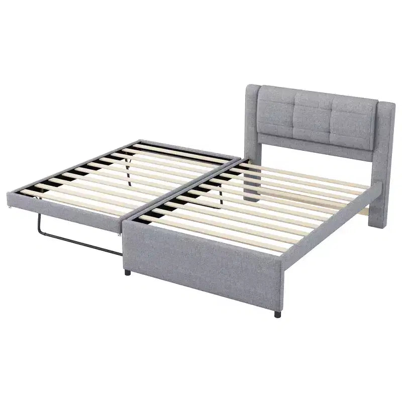 Polsterbettrahmen Twin/Full mit gepolstertem Kopfteil und Ausziehbett