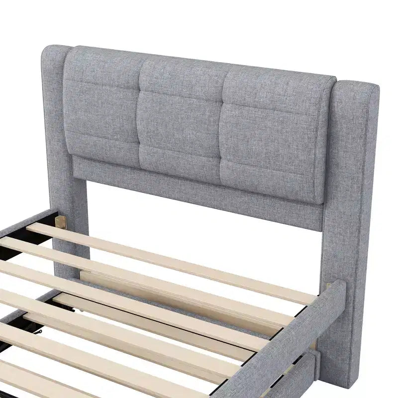 Polsterbettrahmen Twin/Full mit gepolstertem Kopfteil und Ausziehbett