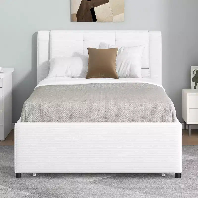 Polsterbettrahmen Twin/Full mit gepolstertem Kopfteil und Ausziehbett