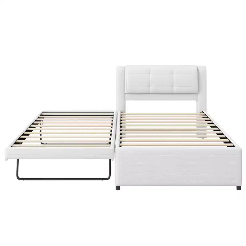 Polsterbettrahmen Twin/Full mit gepolstertem Kopfteil und Ausziehbett