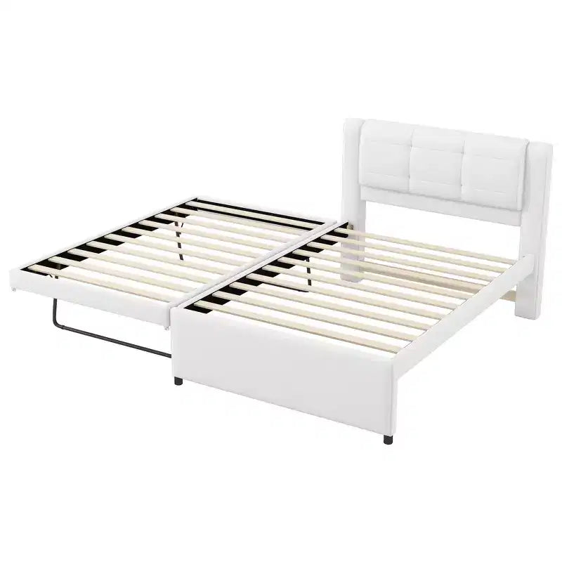 Polsterbettrahmen Twin/Full mit gepolstertem Kopfteil und Ausziehbett