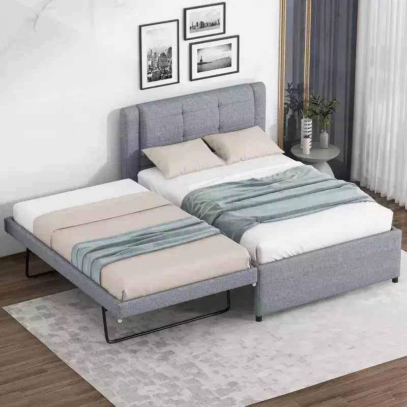 Polsterbettrahmen Twin/Full mit gepolstertem Kopfteil und Ausziehbett