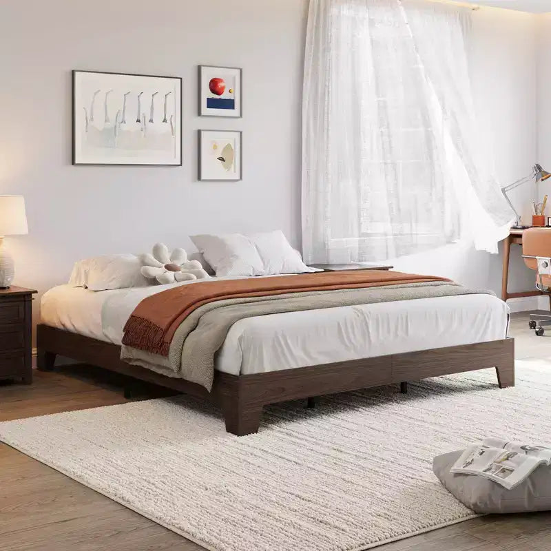 Mid-Century Modern Twin Platform Bed Frame, Sturdy Wood Slats, 10.2 Height, Strong Support, Underbed Storage, No Box Fresh Needed, Easy Assembly
