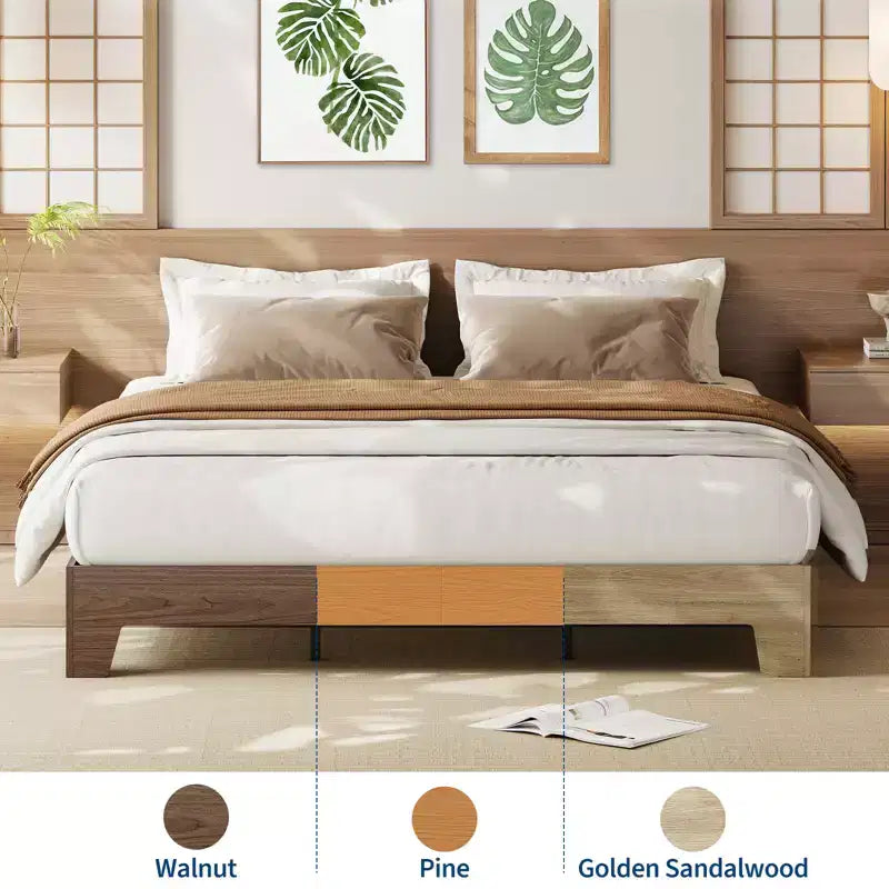 Mid-Century Modern Doppel-Plattform-Bettrahmen, stabile Holzlatten, 10,2 Zoll hoch, starke Unterstützung, Stauraum unter dem Bett, kein Lattenrost erforderlich, einfache Montage