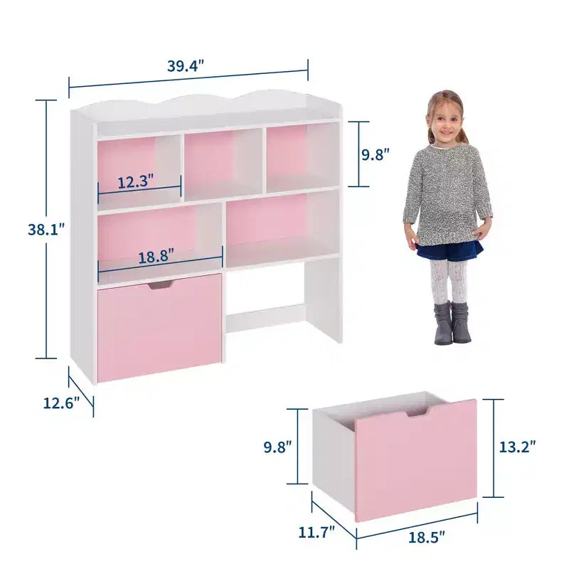 Pink-weißer Spielzeug-Organizer für Kinder, Holzspielzeugschrank, Spielzimmer-Aufbewahrungsfach, Spielzeug-Organizer und Aufbewahrung für Schlafzimmer, Kinderzimmer