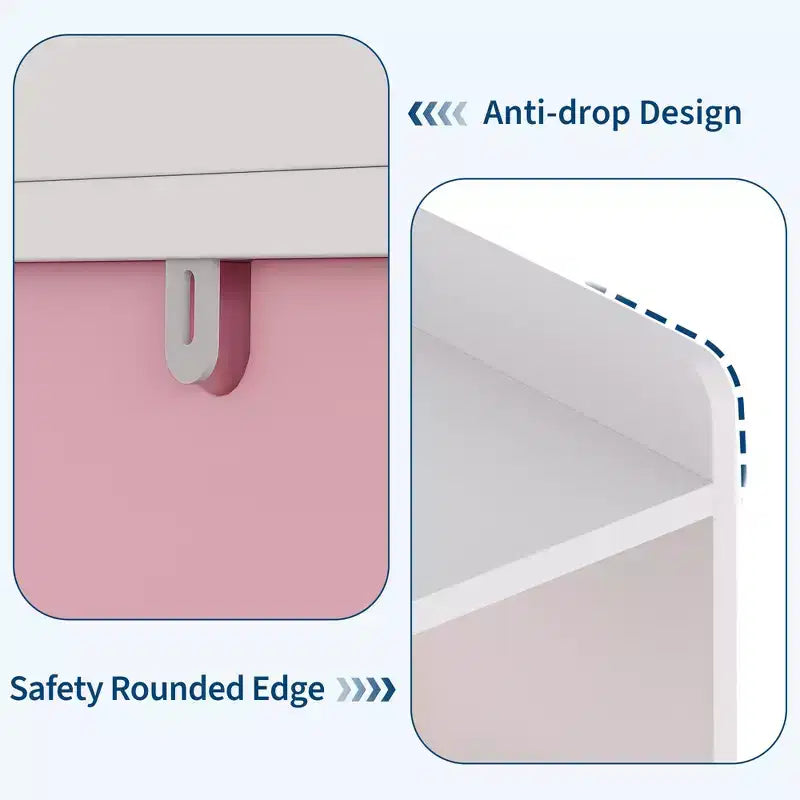 Pink-weißer Spielzeug-Organizer für Kinder, Holzspielzeugschrank, Spielzimmer-Aufbewahrungsfach, Spielzeug-Organizer und Aufbewahrung für Schlafzimmer, Kinderzimmer