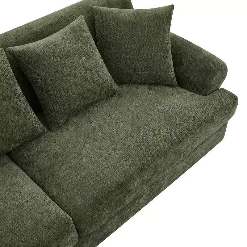 81,5 Polstersofa, Chenille 3-Sitzer Couch mit Kissen und Gummibaumholzbeinen für das Wohnzimmer, Grün
