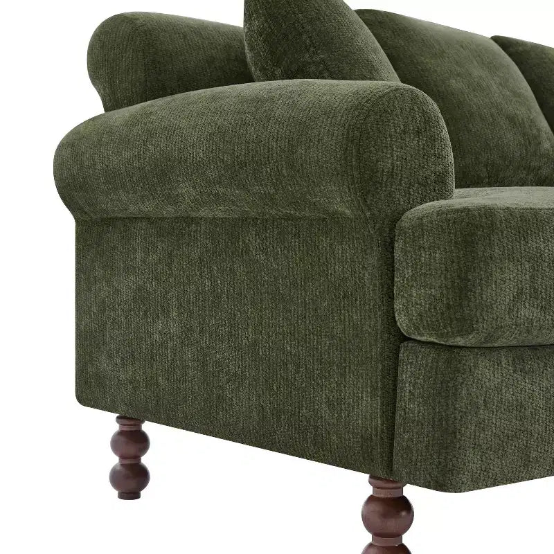 81,5 Polstersofa, Chenille 3-Sitzer Couch mit Kissen und Gummibaumholzbeinen für das Wohnzimmer, Grün