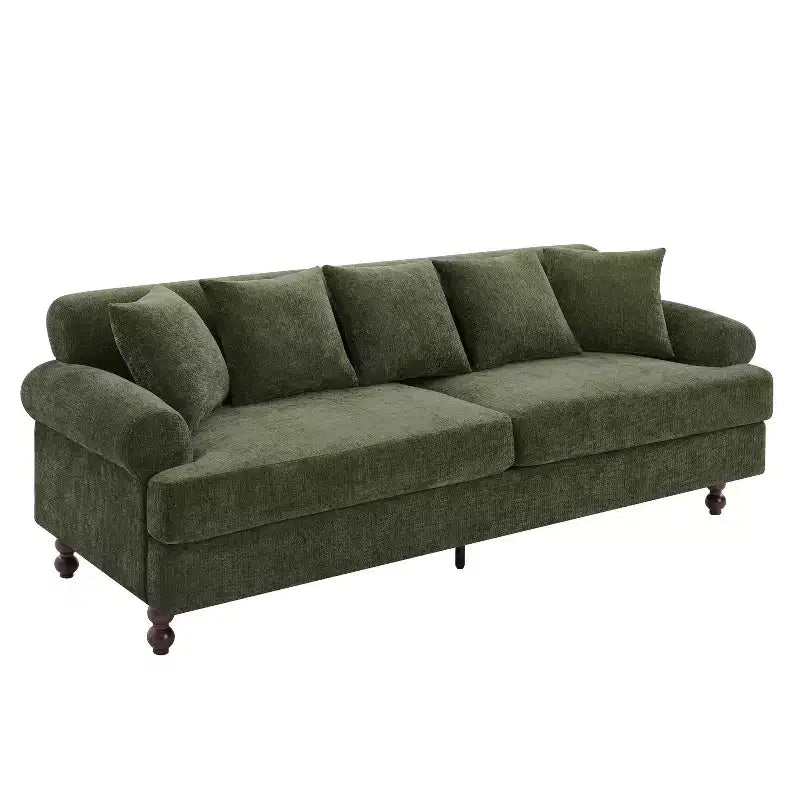 81,5 Polstersofa, Chenille 3-Sitzer Couch mit Kissen und Gummibaumholzbeinen für das Wohnzimmer, Grün