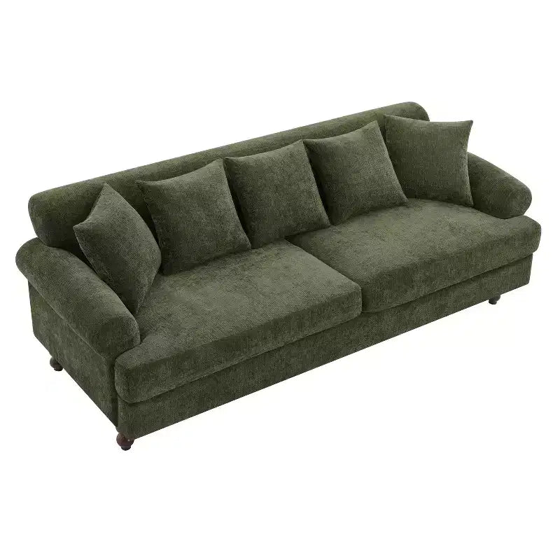 81,5 Polstersofa, Chenille 3-Sitzer Couch mit Kissen und Gummibaumholzbeinen für das Wohnzimmer, Grün
