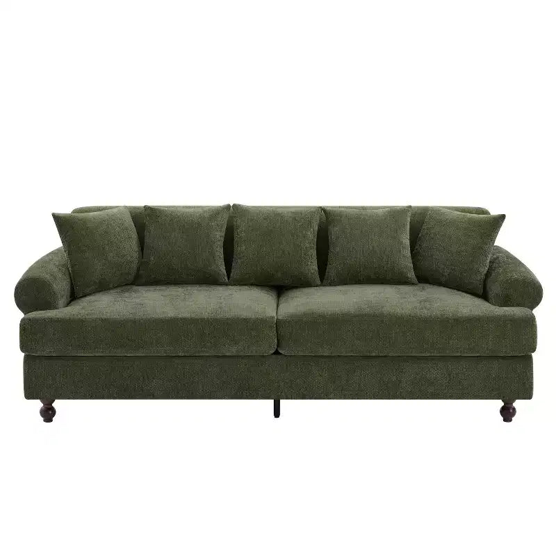 81,5 Polstersofa, Chenille 3-Sitzer Couch mit Kissen und Gummibaumholzbeinen für das Wohnzimmer, Grün