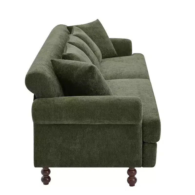 81,5 Polstersofa, Chenille 3-Sitzer Couch mit Kissen und Gummibaumholzbeinen für das Wohnzimmer, Grün