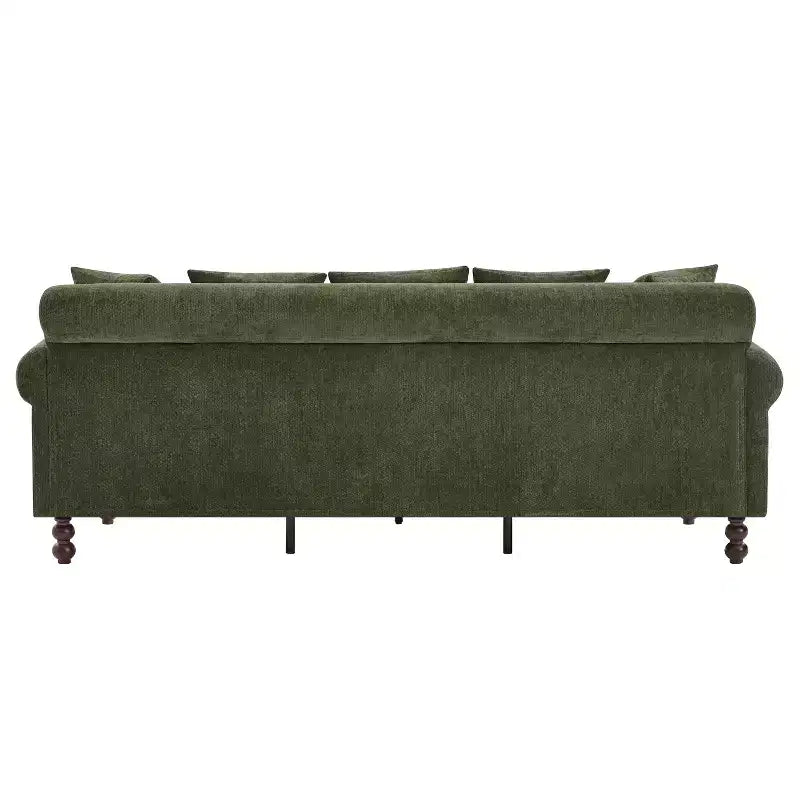 81,5 Polstersofa, Chenille 3-Sitzer Couch mit Kissen und Gummibaumholzbeinen für das Wohnzimmer, Grün