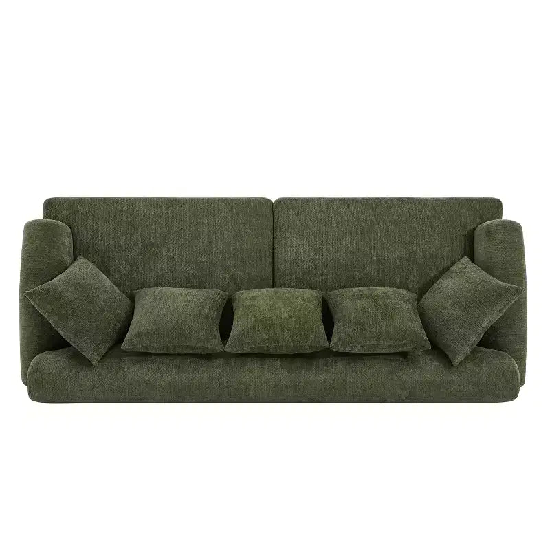 81,5 Polstersofa, Chenille 3-Sitzer Couch mit Kissen und Gummibaumholzbeinen für das Wohnzimmer, Grün