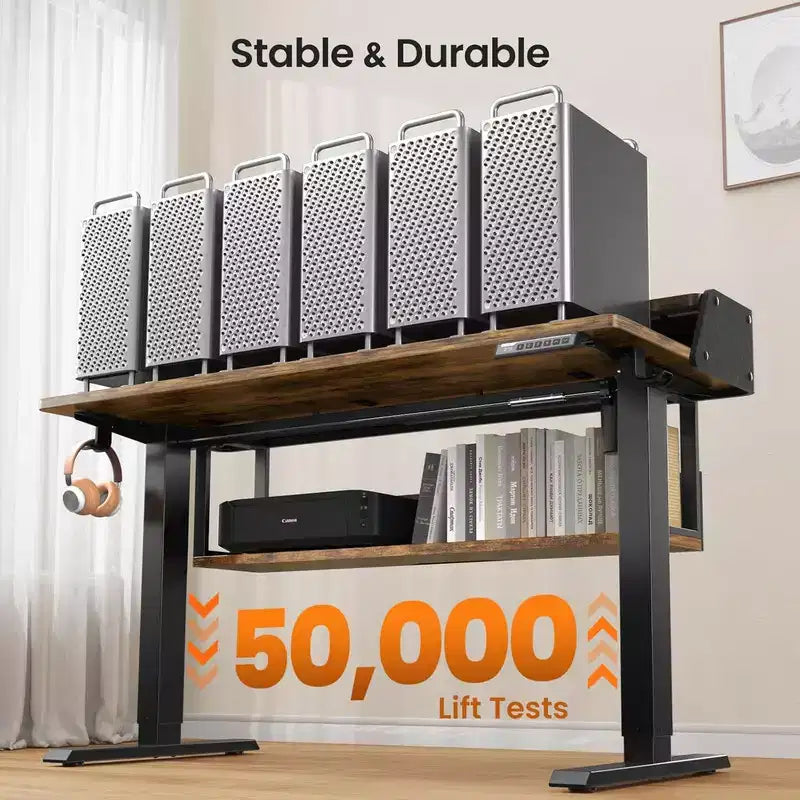 55x28 Zoll Elektrischer Stehschreibtisch, höhenverstellbarer Sitz-Steh-Schreibtisch mit Bücherregal-Monitorständer, Stehschreibtisch für das Home Office mit LED-Lichtleiste