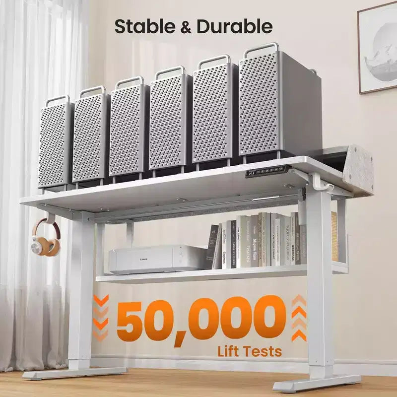 55x28 Zoll Elektrischer Stehschreibtisch, höhenverstellbarer Sitz-Steh-Schreibtisch mit Bücherregal-Monitorständer, Stehschreibtisch für das Home Office mit LED-Lichtleiste