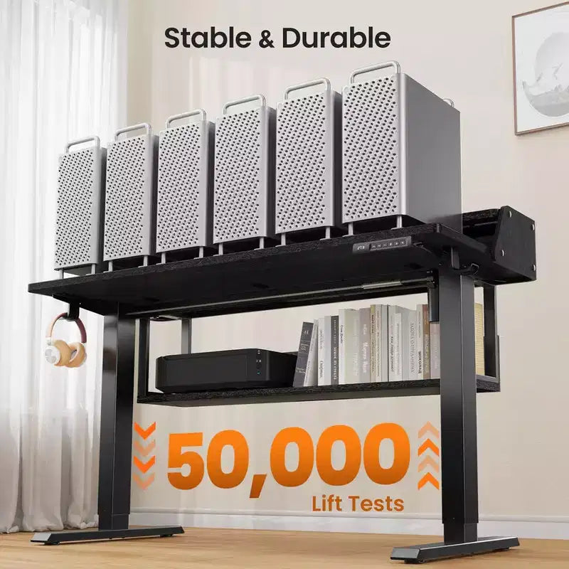 55x28 Zoll Elektrischer Stehschreibtisch, höhenverstellbarer Sitz-Steh-Schreibtisch mit Bücherregal-Monitorständer, Stehschreibtisch für das Home Office mit LED-Lichtleiste